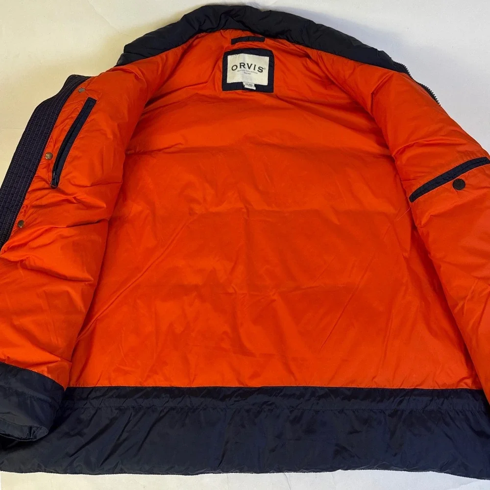 Orvis Classic Collection‎ Navy Blue Puffer Vest Orange Lining Mens XXL Puffy Zip